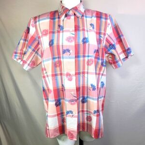 Alfred Dunner Vintage Floral Checker Grandmother Coller Full Burton Up Top